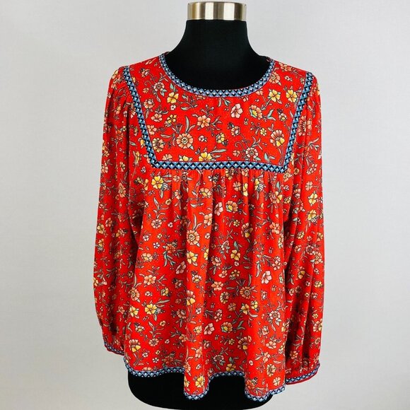 Flying Tomato Tops - Flying Tomato Beautiful Red Floral Boho Bohemian Colorful Women's S Top Blouse